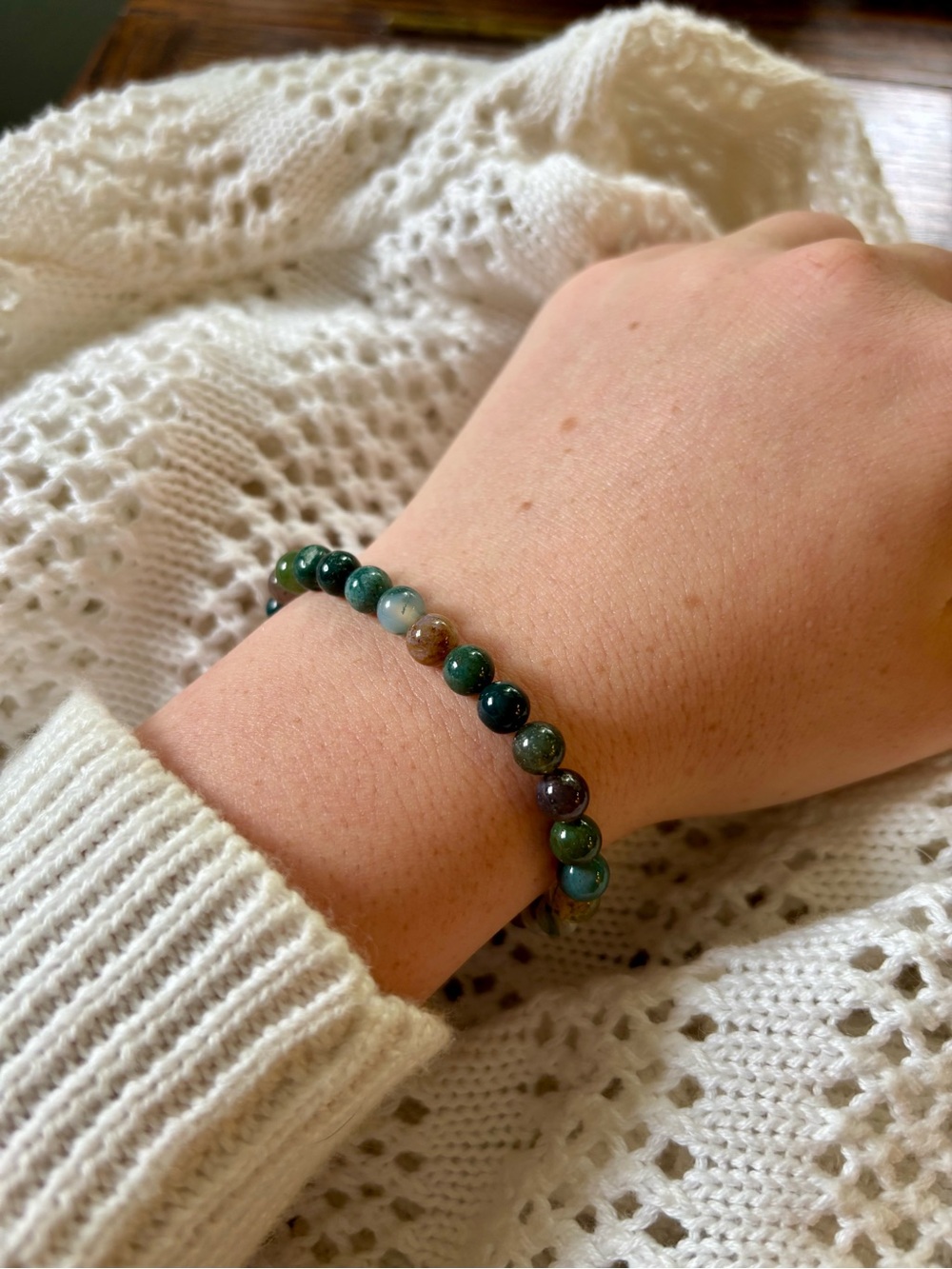 Natural Indian Agate Gemstone Stretch Bracelet Boho Earthy Beaded Jewelry